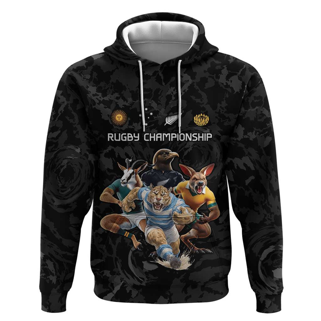 Custom Rugby Southern Hemisphere Hoodie Argentina AUNZ South Africa Mascot Black LT9 Pullover Hoodie Black - Polynesian Pride