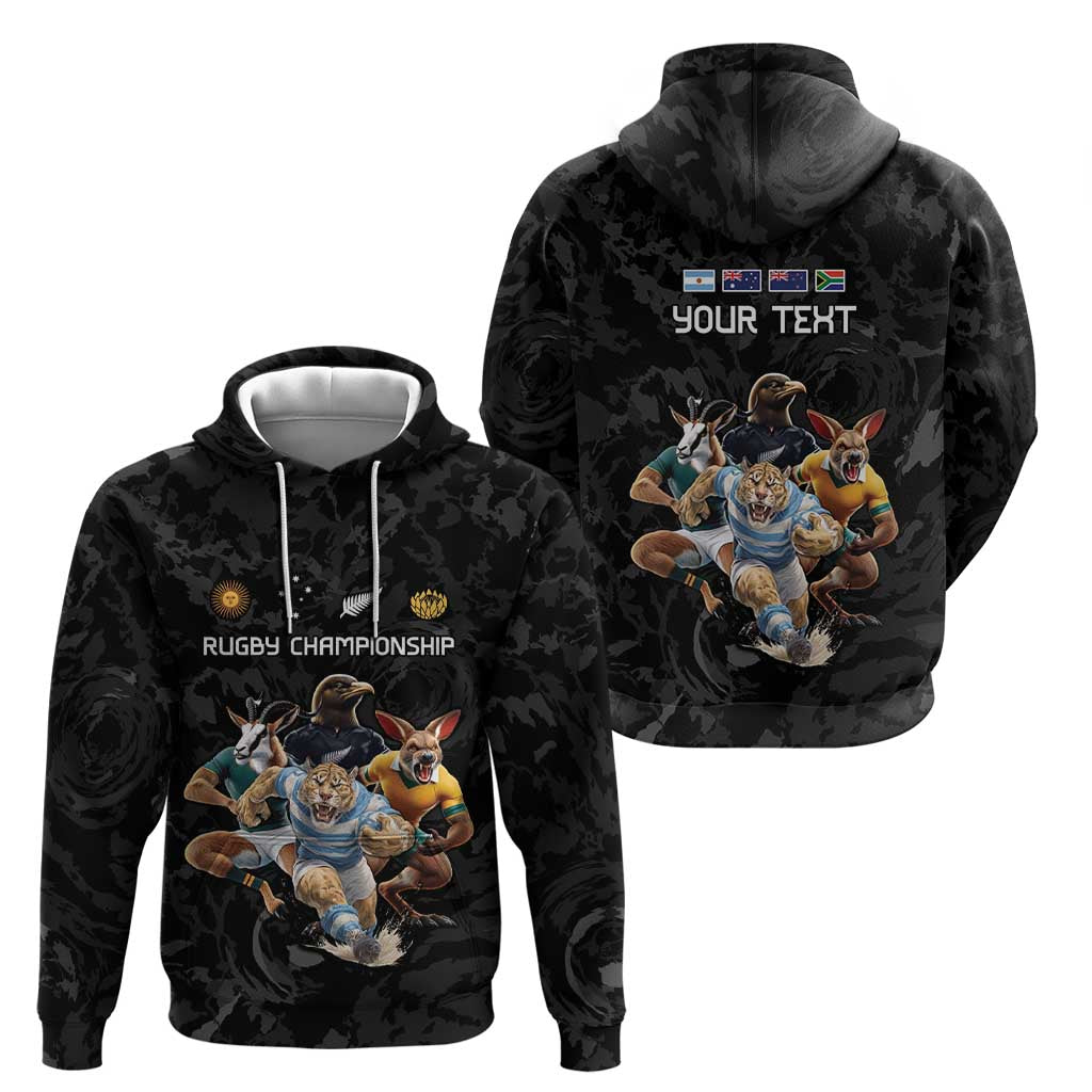 Custom Rugby Southern Hemisphere Hoodie Argentina AUNZ South Africa Mascot Black LT9 - Polynesian Pride
