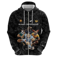 Custom Rugby Southern Hemisphere Hoodie Argentina AUNZ South Africa Mascot Black LT9 - Polynesian Pride