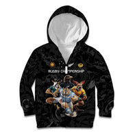 Custom Rugby Southern Hemisphere Kid Hoodie Argentina AUNZ South Africa Mascot Black LT9 Zip Hoodie Black - Polynesian Pride