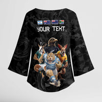 Custom Rugby Southern Hemisphere Kimono Sleeve Blouse Argentina AUNZ South Africa Mascot Black LT9 - Polynesian Pride