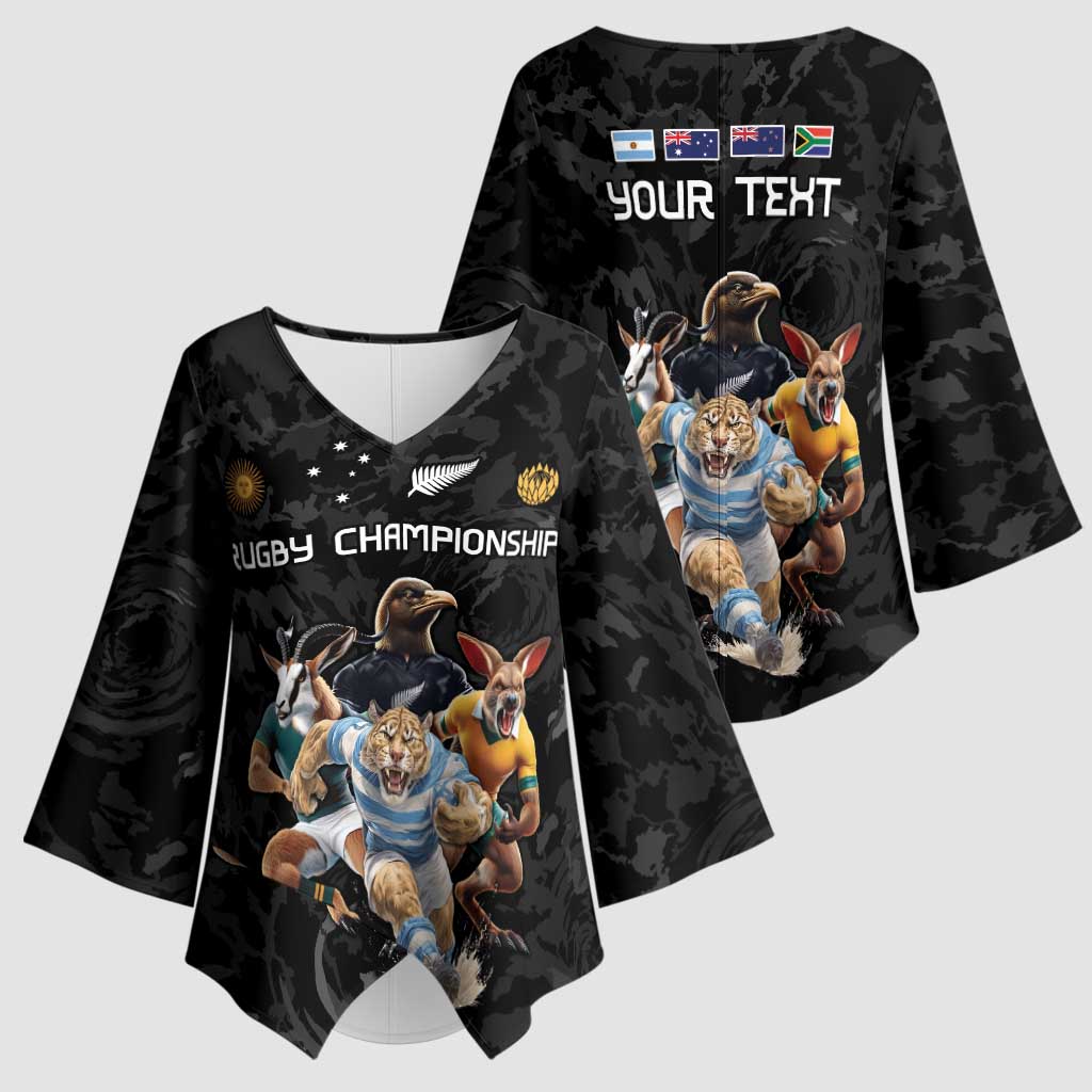 Custom Rugby Southern Hemisphere Kimono Sleeve Blouse Argentina AUNZ South Africa Mascot Black LT9 - Polynesian Pride