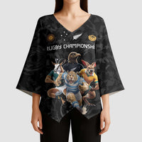 Custom Rugby Southern Hemisphere Kimono Sleeve Blouse Argentina AUNZ South Africa Mascot Black LT9 - Polynesian Pride