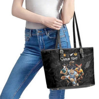 Custom Rugby Southern Hemisphere Leather Tote Bag Argentina AUNZ South Africa Mascot Black LT9 - Polynesian Pride