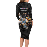 Custom Rugby Southern Hemisphere Long Sleeve Bodycon Dress Argentina AUNZ South Africa Mascot Black LT9 - Polynesian Pride