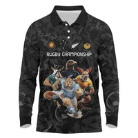 Custom Rugby Southern Hemisphere Long Sleeve Polo Shirt Argentina AUNZ South Africa Mascot Black LT9 Black - Polynesian Pride