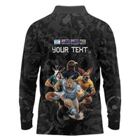 Custom Rugby Southern Hemisphere Long Sleeve Polo Shirt Argentina AUNZ South Africa Mascot Black LT9 - Polynesian Pride