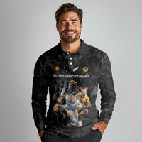 Custom Rugby Southern Hemisphere Long Sleeve Polo Shirt Argentina AUNZ South Africa Mascot Black LT9 - Polynesian Pride