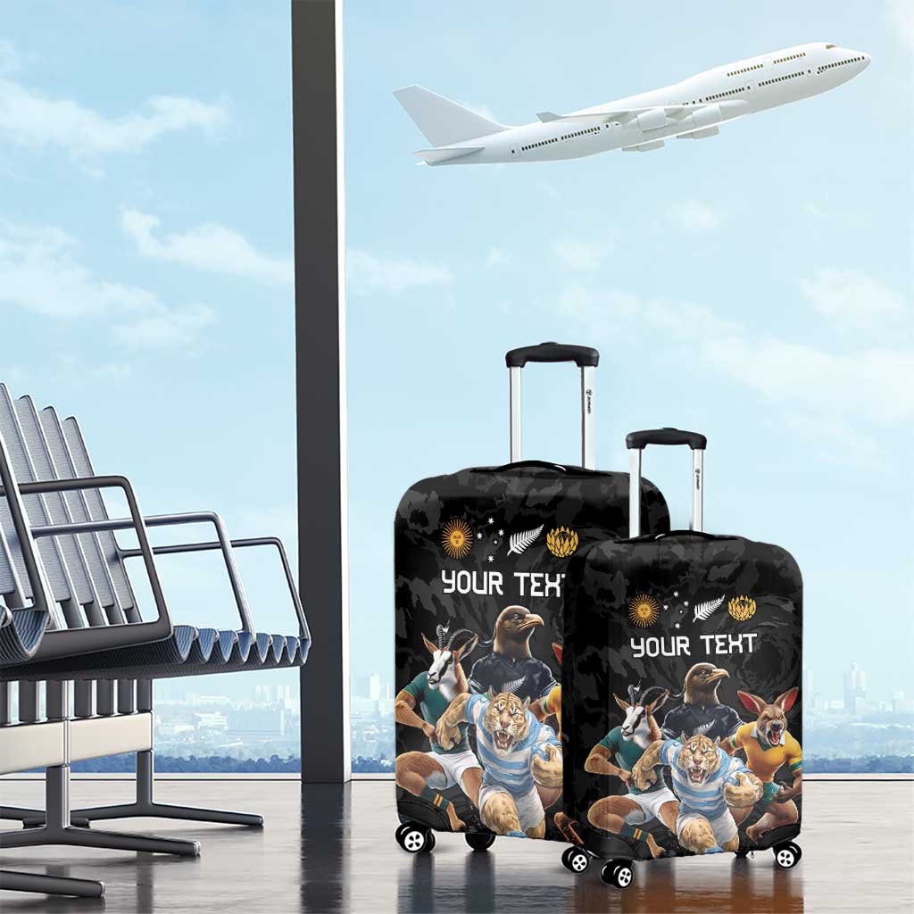 Custom Rugby Southern Hemisphere Luggage Cover Argentina AUNZ South Africa Mascot Black LT9 - Polynesian Pride