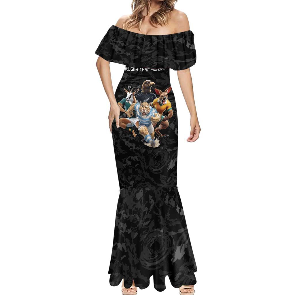 Custom Rugby Southern Hemisphere Mermaid Dress Argentina AUNZ South Africa Mascot Black LT9 - Polynesian Pride