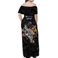 Custom Rugby Southern Hemisphere Off Shoulder Maxi Dress Argentina AUNZ South Africa Mascot Black LT9 - Polynesian Pride