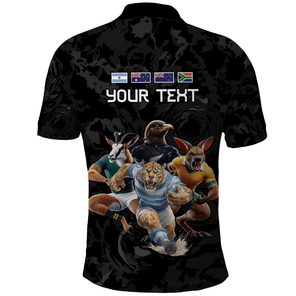 Custom Rugby Southern Hemisphere Polo Shirt Argentina AUNZ South Africa Mascot Black LT9 - Polynesian Pride
