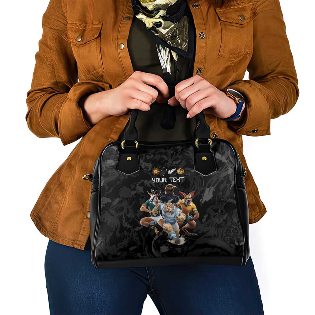 Custom Rugby Southern Hemisphere Shoulder Handbag Argentina AUNZ South Africa Mascot Black - Polynesian Pride