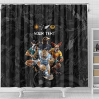 Custom Rugby Southern Hemisphere Shower Curtain Argentina AUNZ South Africa Mascot Black LT9 - Polynesian Pride