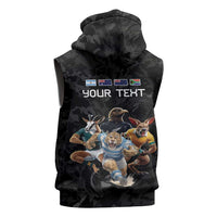 Custom Rugby Southern Hemisphere Sleeveless Hoodie Argentina AUNZ South Africa Mascot Black LT9 - Polynesian Pride
