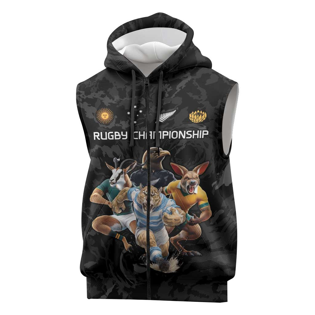 Custom Rugby Southern Hemisphere Sleeveless Zip Hoodie Argentina AUNZ South Africa Mascot Black LT9 Black - Polynesian Pride
