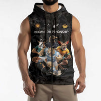 Custom Rugby Southern Hemisphere Sleeveless Zip Hoodie Argentina AUNZ South Africa Mascot Black LT9 - Polynesian Pride