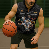 Custom Rugby Southern Hemisphere Sleeveless Zip Hoodie Argentina AUNZ South Africa Mascot Black LT9 - Polynesian Pride