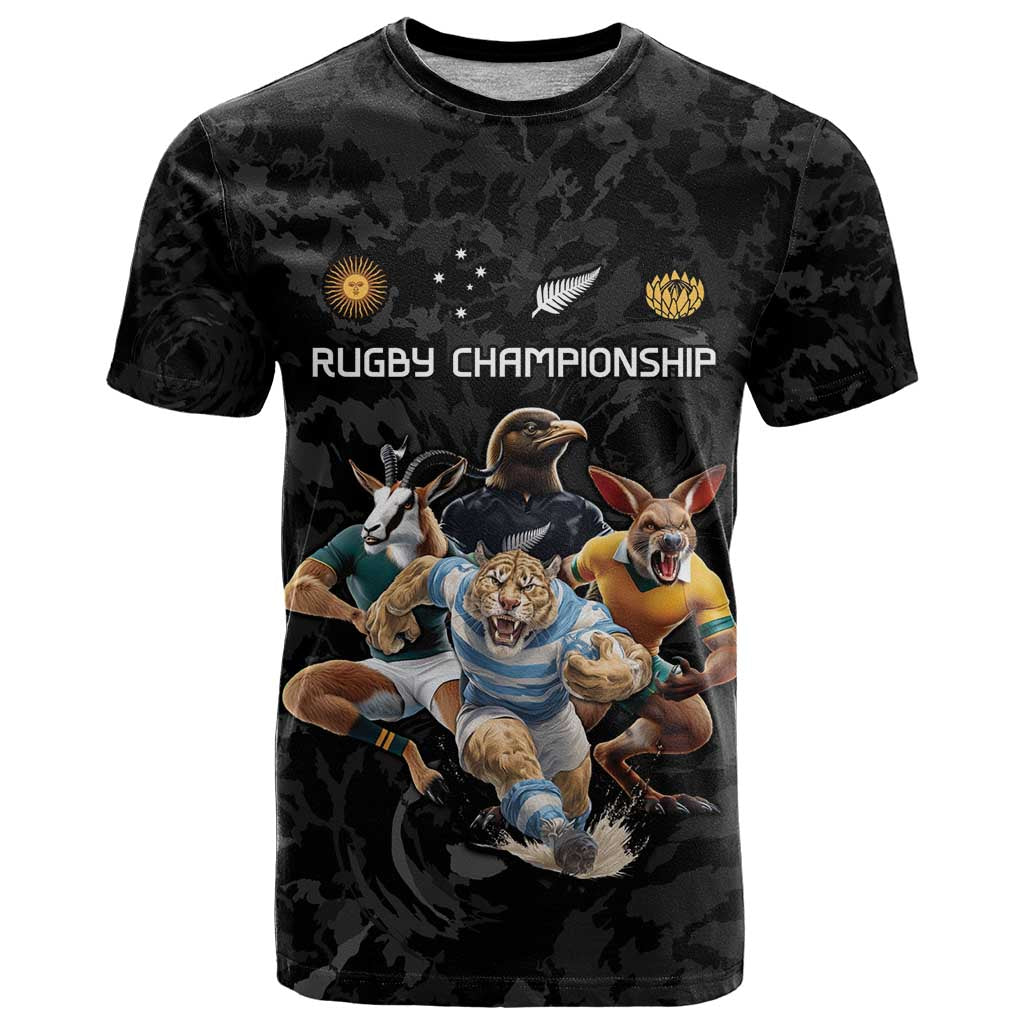 Custom Rugby Southern Hemisphere T Shirt Argentina AUNZ South Africa Mascot Black LT9 Black - Polynesian Pride