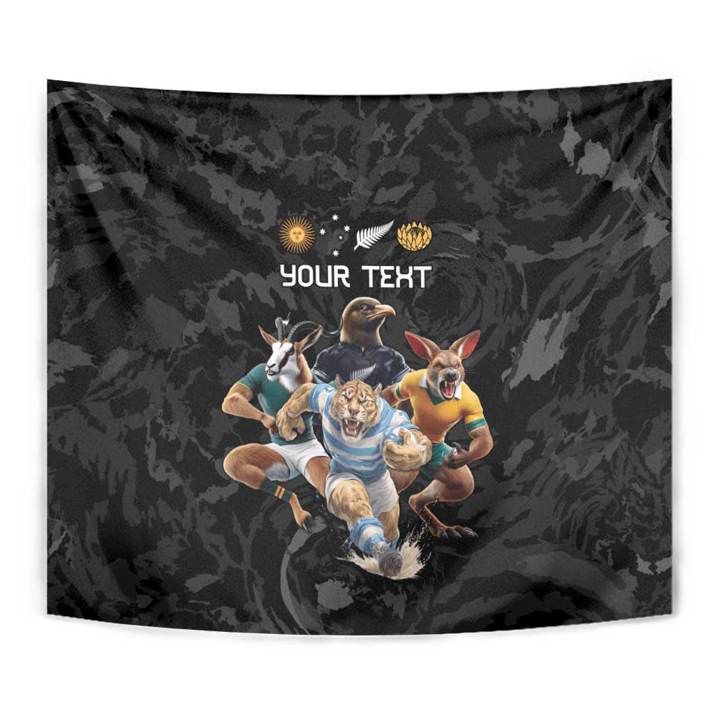 Custom Rugby Southern Hemisphere Tapestry Argentina AUNZ South Africa Mascot Black - Polynesian Pride