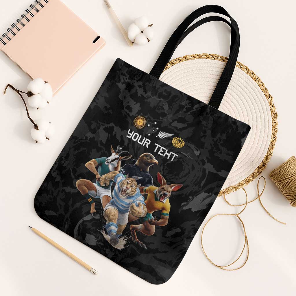 Custom Rugby Southern Hemisphere Tote Bag Argentina AUNZ South Africa Mascot Black LT9 Black Strap One Size Black - Polynesian Pride