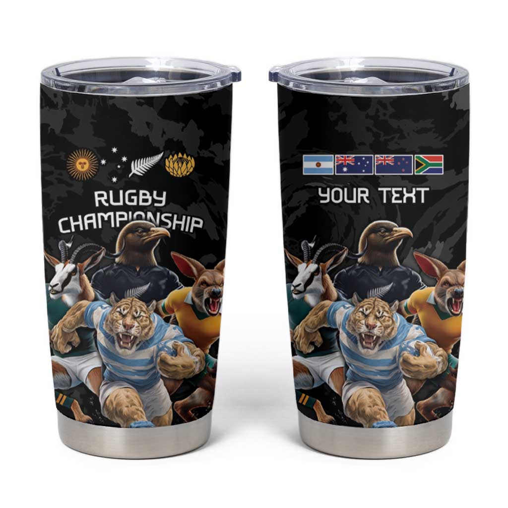 Custom Rugby Southern Hemisphere Tumbler Cup Argentina AUNZ South Africa Mascot Black LT9 Black - Polynesian Pride