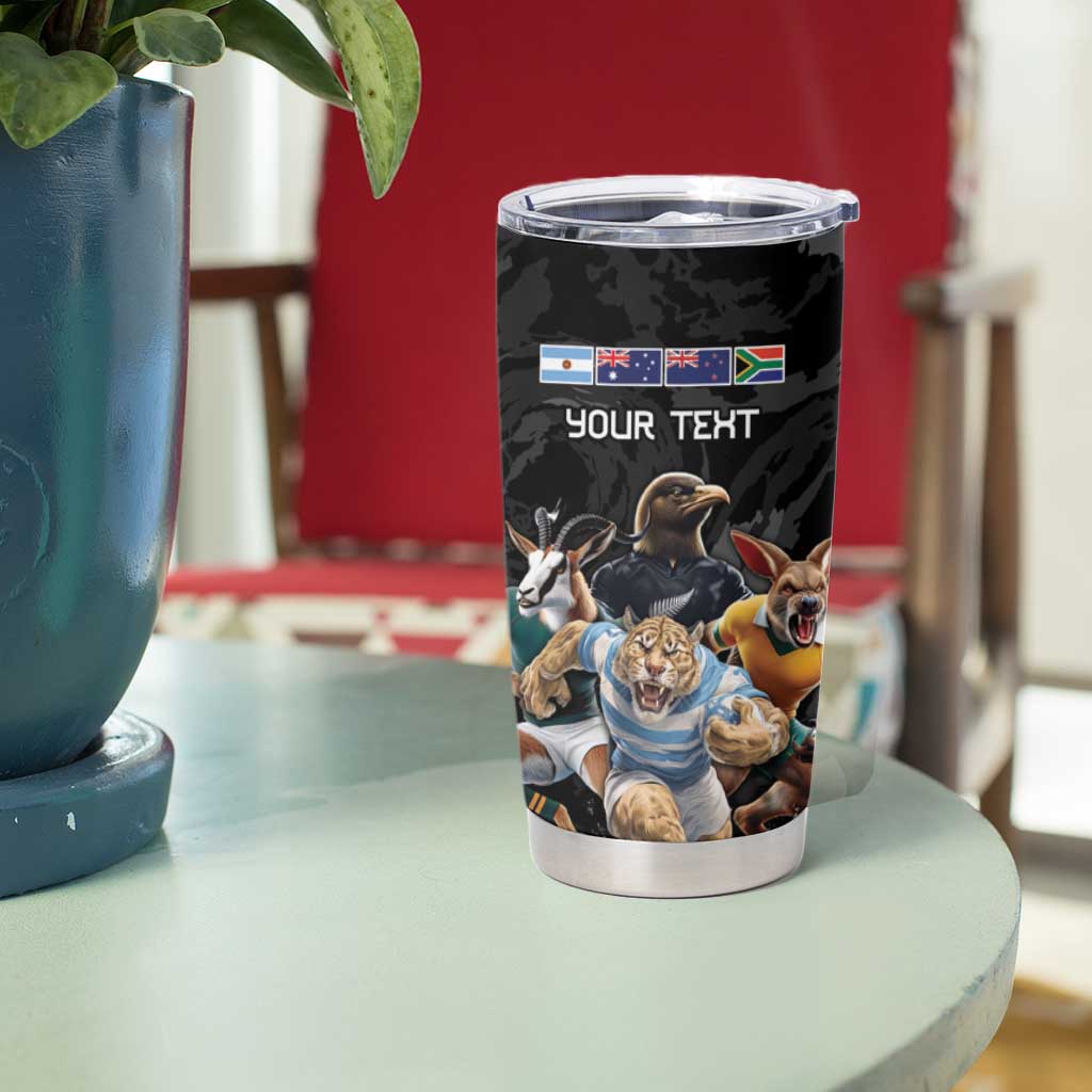 Custom Rugby Southern Hemisphere Tumbler Cup Argentina AUNZ South Africa Mascot Black LT9 - Polynesian Pride