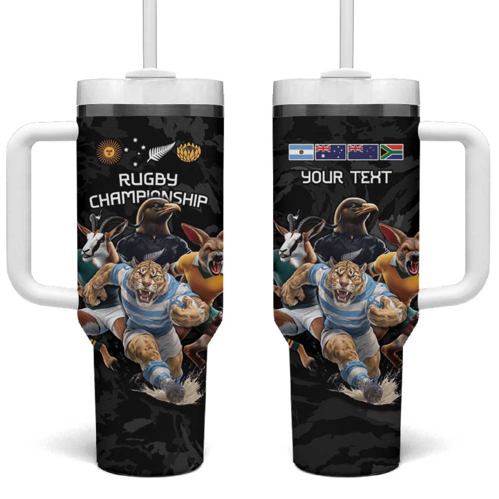 Custom Rugby Southern Hemisphere Tumbler With Handle Argentina AUNZ South Africa Mascot Black LT9 One Size: 40 oz Black - Polynesian Pride