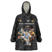 Custom Rugby Southern Hemisphere Wearable Blanket Hoodie Argentina AUNZ South Africa Mascot Black LT9 One Size Black - Polynesian Pride