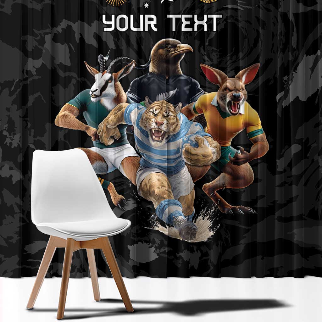 Custom Rugby Southern Hemisphere Window Curtain Argentina AUNZ South Africa Mascot Black - Polynesian Pride