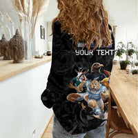 Custom Rugby Southern Hemisphere Women Casual Shirt Argentina AUNZ South Africa Mascot Black LT9 - Polynesian Pride