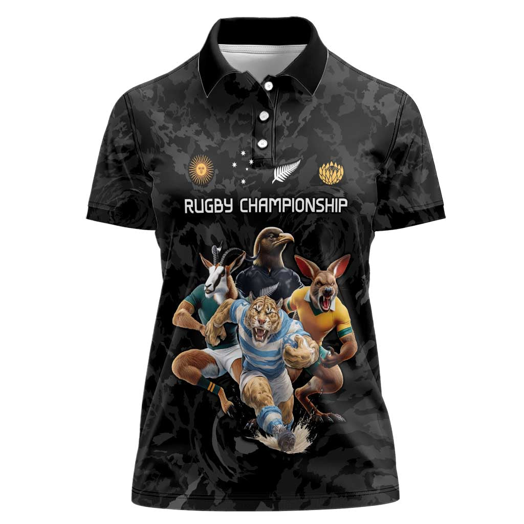 Custom Rugby Southern Hemisphere Women Polo Shirt Argentina AUNZ South Africa Mascot Black - Polynesian Pride