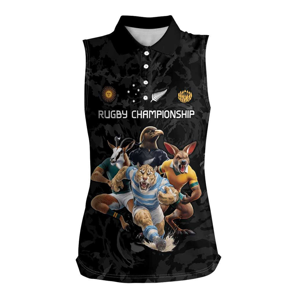 Custom Rugby Southern Hemisphere Women Sleeveless Polo Shirt Argentina AUNZ South Africa Mascot Black LT9 Female Black - Polynesian Pride