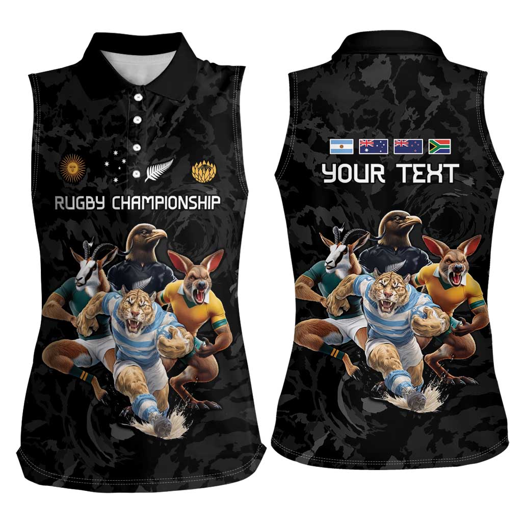 Custom Rugby Southern Hemisphere Women Sleeveless Polo Shirt Argentina AUNZ South Africa Mascot Black LT9 - Polynesian Pride