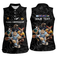 Custom Rugby Southern Hemisphere Women Sleeveless Polo Shirt Argentina AUNZ South Africa Mascot Black LT9 - Polynesian Pride