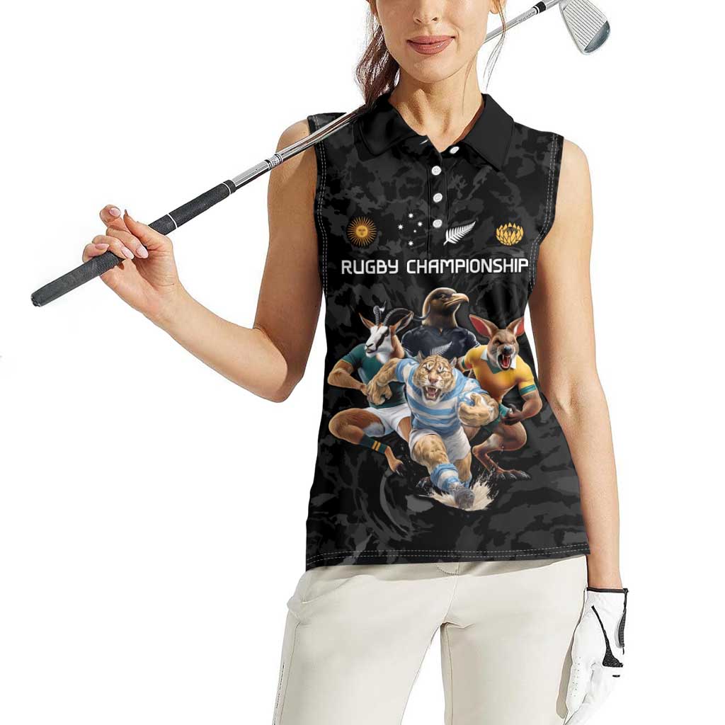 Custom Rugby Southern Hemisphere Women Sleeveless Polo Shirt Argentina AUNZ South Africa Mascot Black LT9 - Polynesian Pride