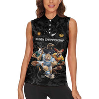 Custom Rugby Southern Hemisphere Women Sleeveless Polo Shirt Argentina AUNZ South Africa Mascot Black LT9 - Polynesian Pride