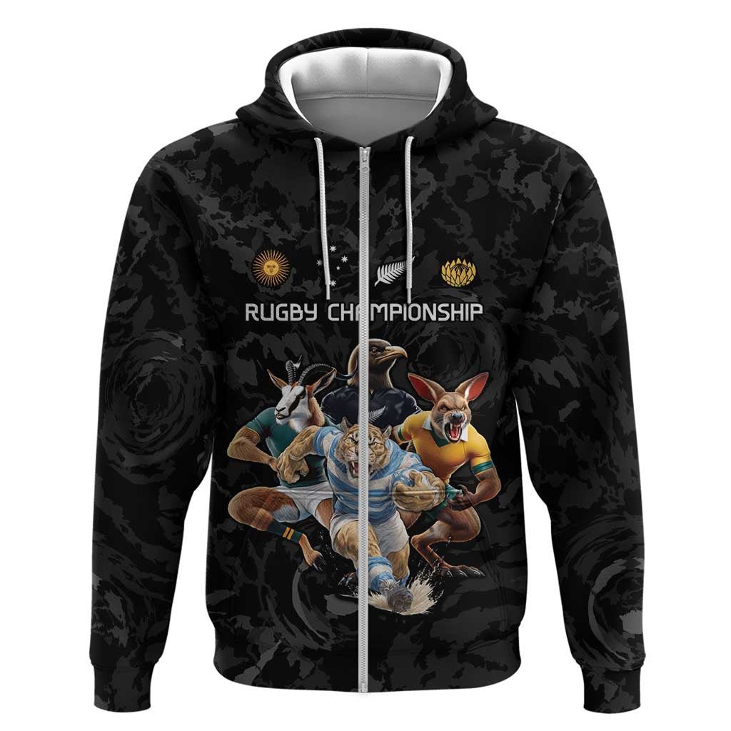 Custom Rugby Southern Hemisphere Zip Hoodie Argentina AUNZ South Africa Mascot Black LT9 Zip Hoodie Black - Polynesian Pride