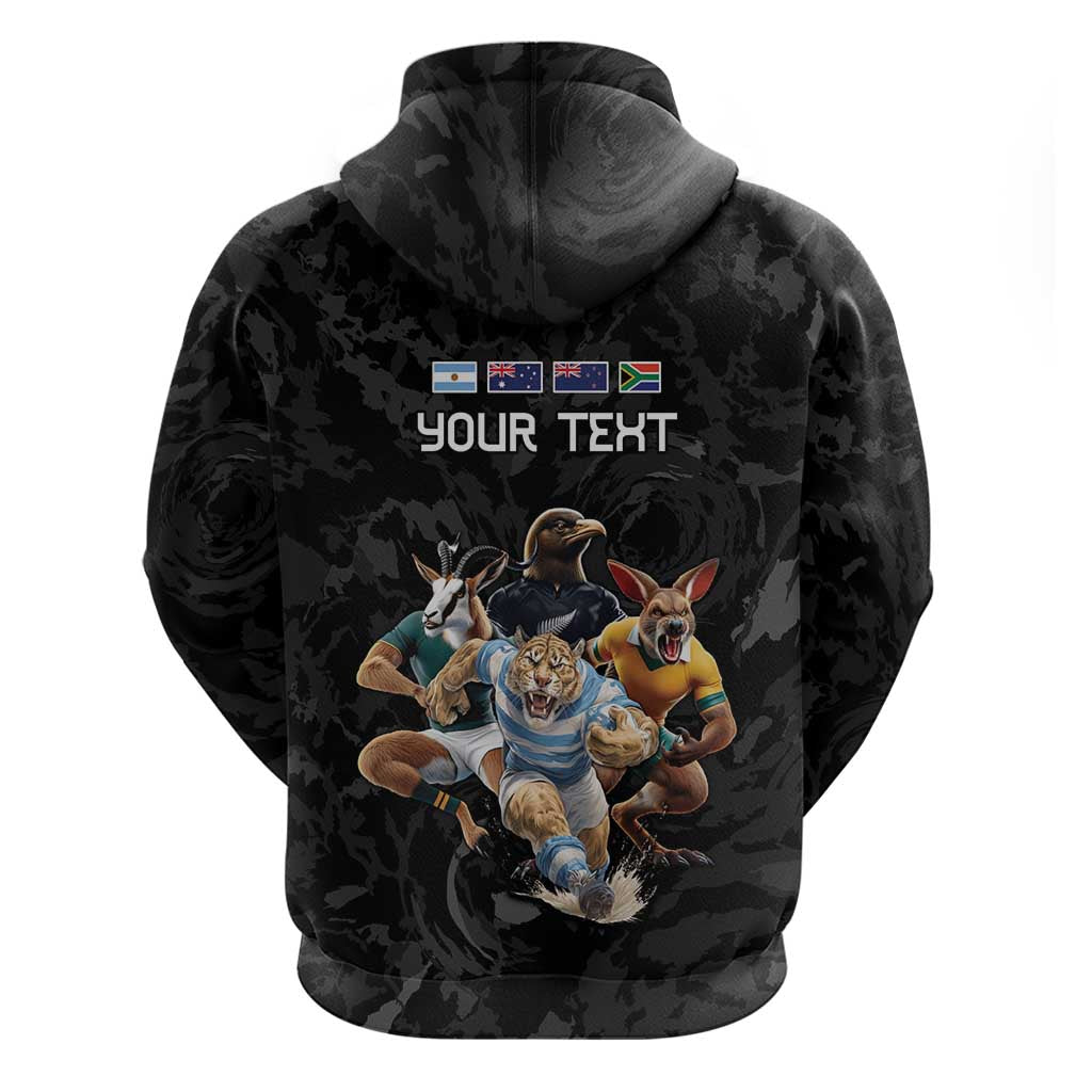 Custom Rugby Southern Hemisphere Zip Hoodie Argentina AUNZ South Africa Mascot Black LT9 - Polynesian Pride