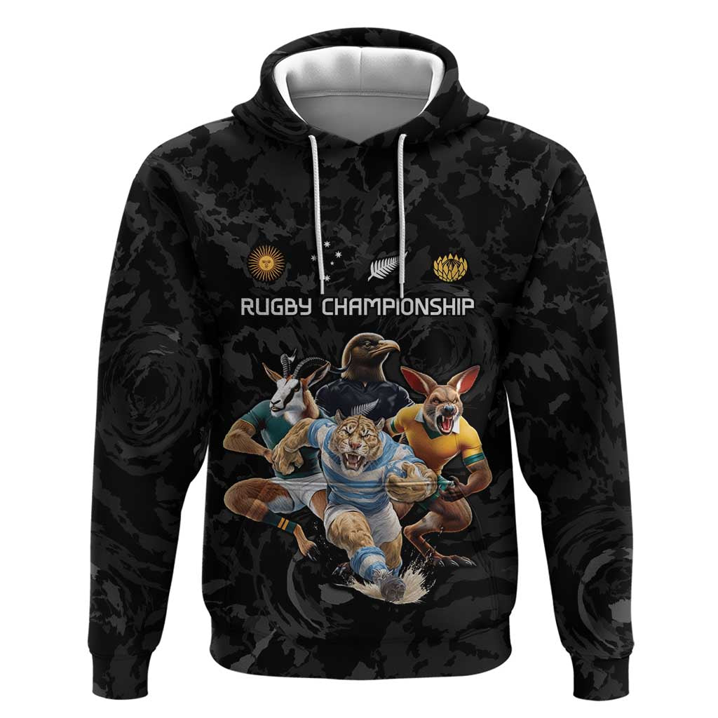 Custom Rugby Southern Hemisphere Zip Hoodie Argentina AUNZ South Africa Mascot Black LT9 Pullover Hoodie Black - Polynesian Pride