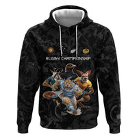 Custom Rugby Southern Hemisphere Zip Hoodie Argentina AUNZ South Africa Mascot Black LT9 Pullover Hoodie Black - Polynesian Pride