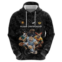 Custom Rugby Southern Hemisphere Zip Hoodie Argentina AUNZ South Africa Mascot Black LT9 - Polynesian Pride