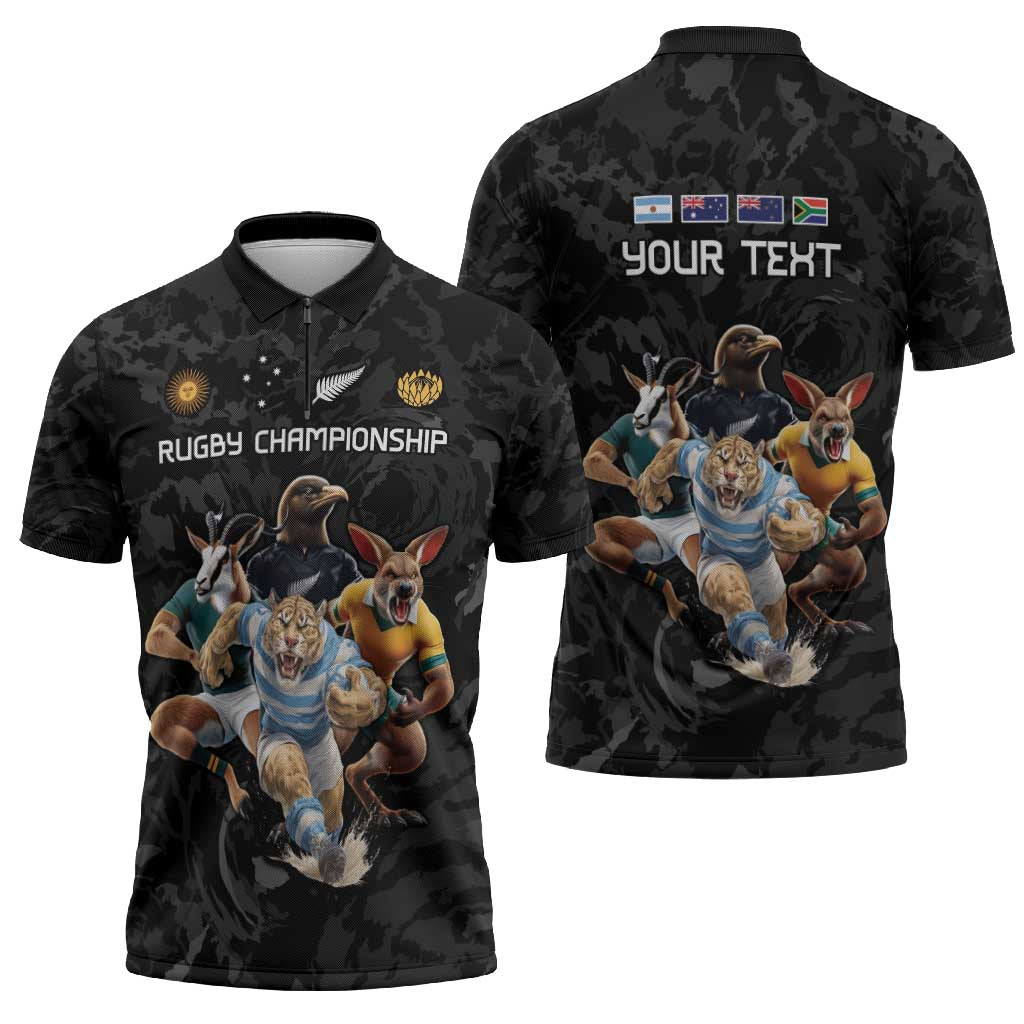 Custom Rugby Southern Hemisphere Zipper Polo Shirt Argentina AUNZ South Africa Mascot Black LT9 - Polynesian Pride
