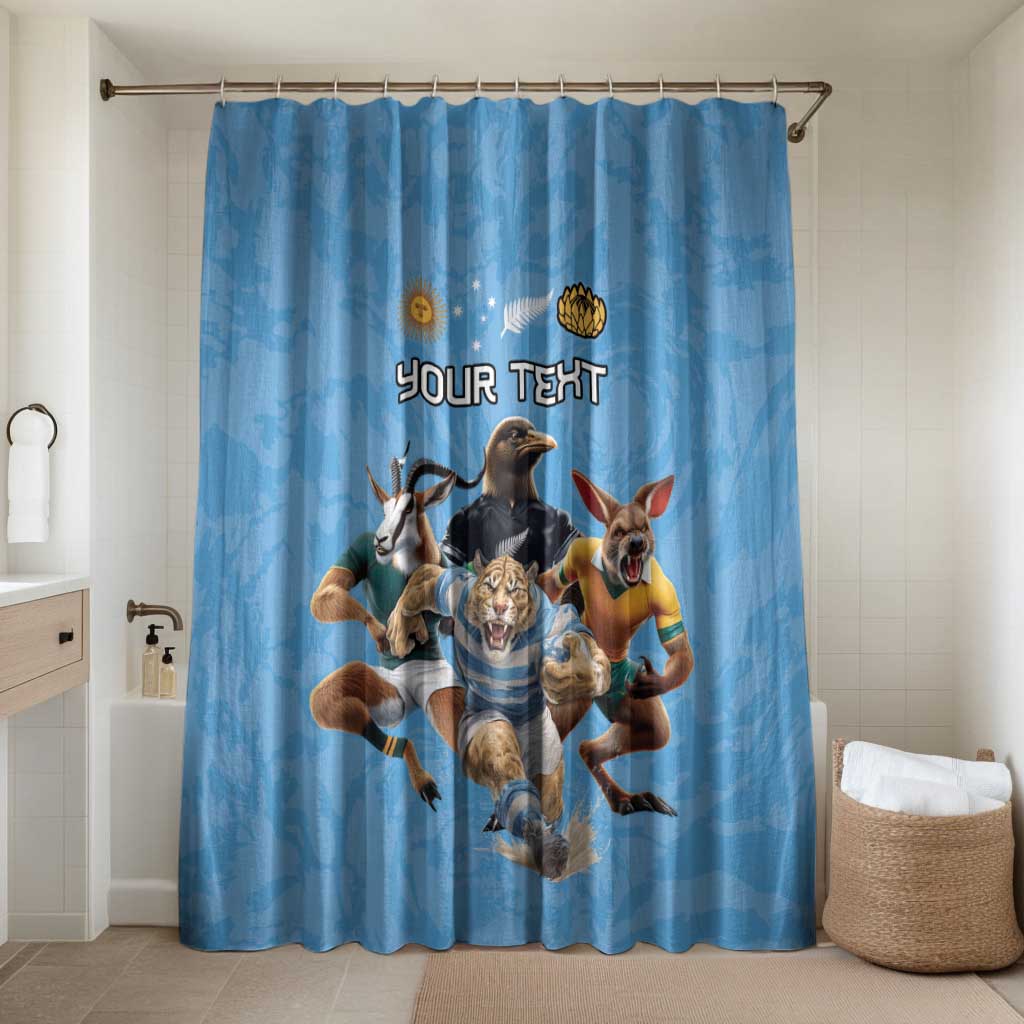 Custom Rugby Southern Hemisphere Bathroom Set Argentina AUNZ South Africa Mascot Blue - Polynesian Pride