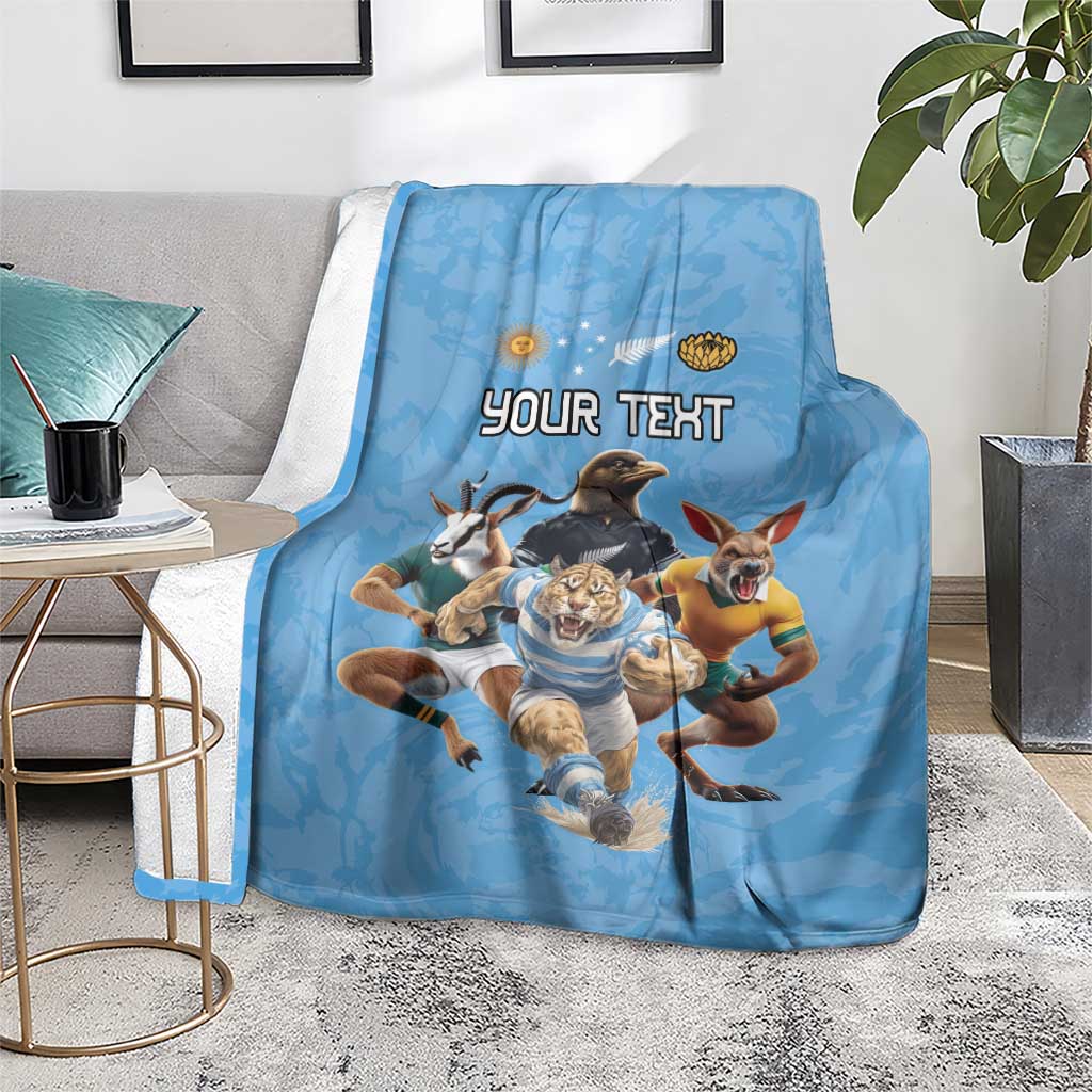 Custom Rugby Southern Hemisphere Blanket Argentina AUNZ South Africa Mascot Blue - Polynesian Pride