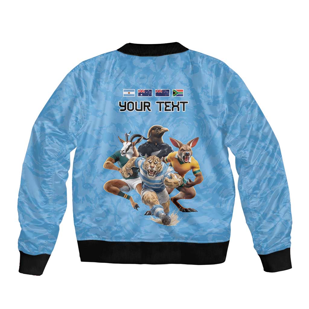 Custom Rugby Southern Hemisphere Bomber Jacket Argentina AUNZ South Africa Mascot Blue - Polynesian Pride