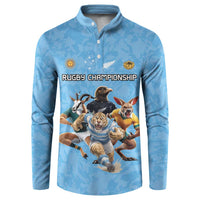 Custom Rugby Southern Hemisphere Button Sweatshirt Argentina AUNZ South Africa Mascot Blue - Polynesian Pride