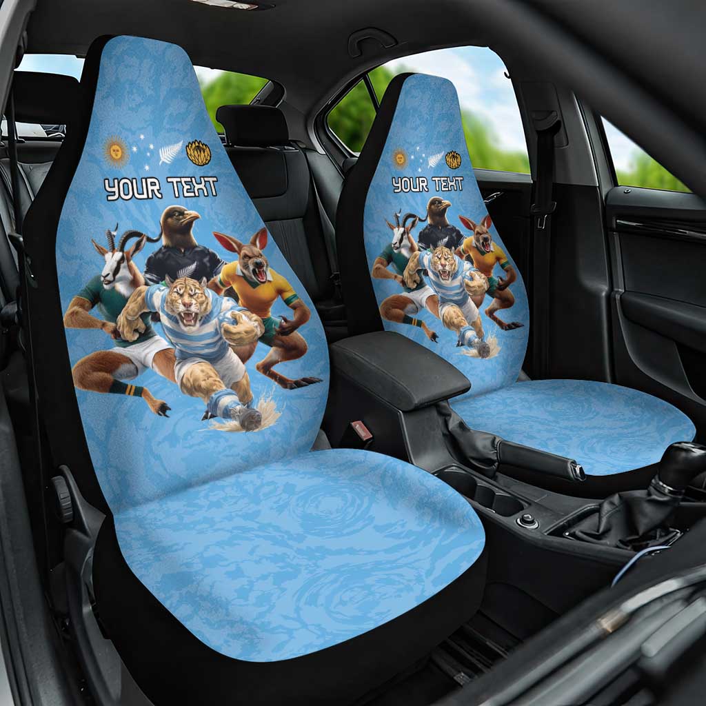 Custom Rugby Southern Hemisphere Car Seat Cover Argentina AUNZ South Africa Mascot Blue LT9 One Size Blue - Polynesian Pride