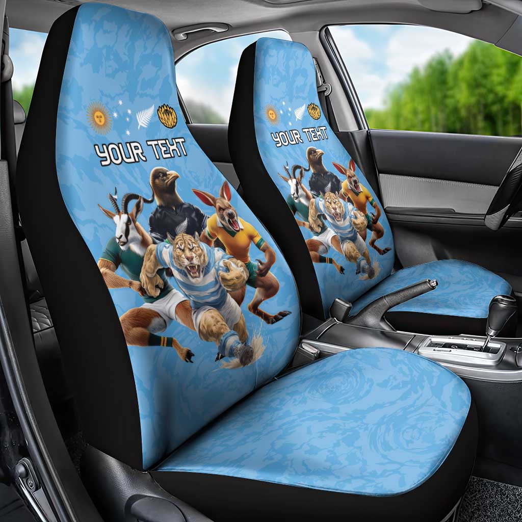 Custom Rugby Southern Hemisphere Car Seat Cover Argentina AUNZ South Africa Mascot Blue LT9 - Polynesian Pride