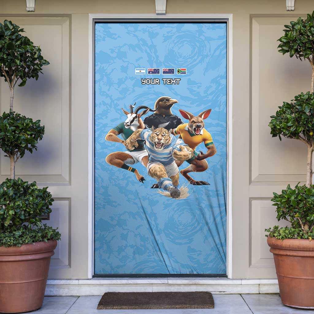 Custom Rugby Southern Hemisphere Door Cover Argentina AUNZ South Africa Mascot Blue LT9 Blue - Polynesian Pride